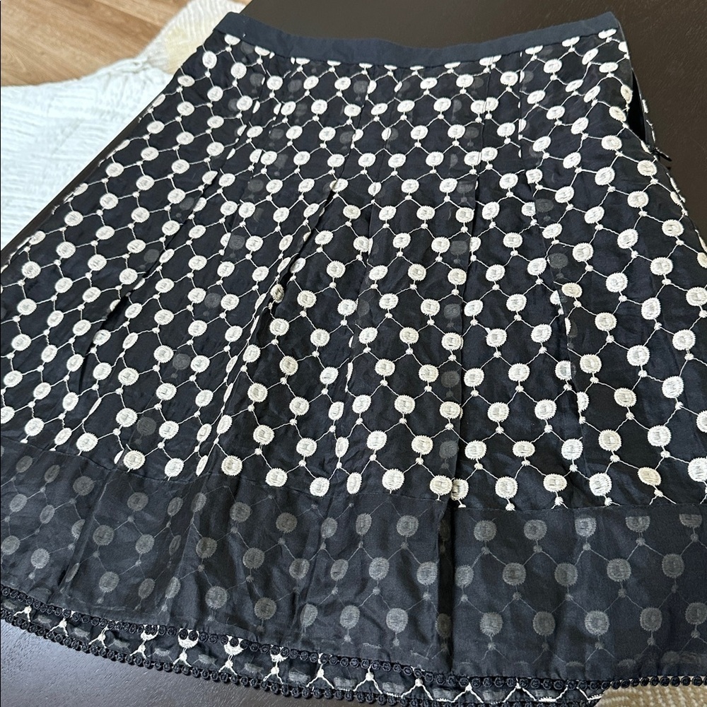 Ann Taylor Embroidered silk circle fit and flare midi skirt